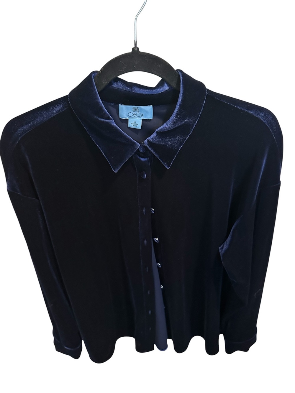 CeCe Navy Velvet Button-Front Shirt